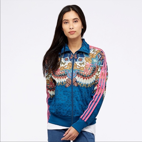 Adidas x Farm Rio Borbomix Floral Blue Pink Trim Track Jacket Bomber - Picture 7 of 12